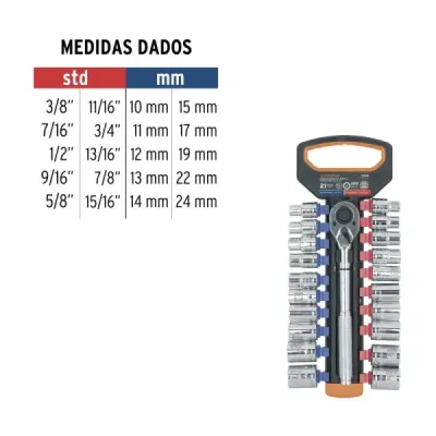 Juego 21 Copas Mixtas Ratchet 1/2' Truper Moleteado Estuche