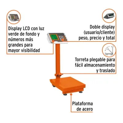 Báscula Plataforma Plegable 80 Kg 30x34x66 Cm Lcd Truper