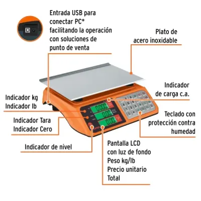Báscula Electrónica Multifuncional Portable 40 Kg Lcd Truper
