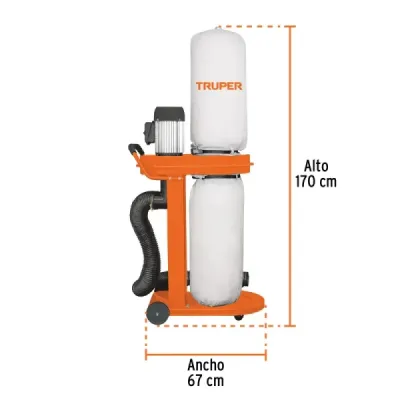 Colector Polvo 1hp 170x67cm Truper 600cfm 12 Micras 57l