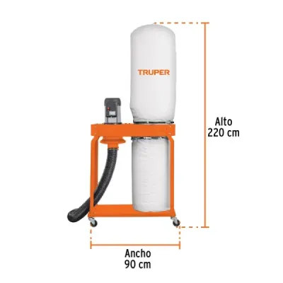 Colector Polvo 2hp 220x90cm Truper 1500cfm 25 Micras 154l