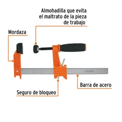 Prensa Ajuste Rápido Tipo F 6' Largo 10' Truper 270 Kg
