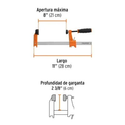 Prensa Ajuste Rápido Tipo F 8' Largo 11' Truper 270 Kg