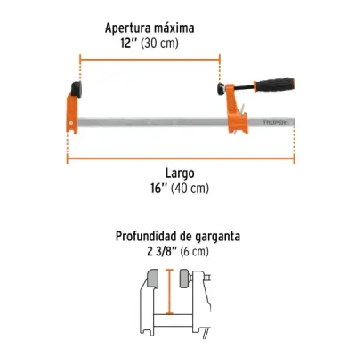 Prensa Ajuste Rápido Tipo F 12' Largo 16' Truper 270 Kg