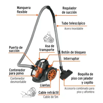 Aspiradora Eléctrica Canister 1.6hp 2l Truper Filtro Hepa