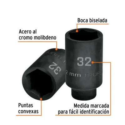 Copa Dado Impacto Largo 32mm 6 Puntas Truper Cuadrante 1/2'