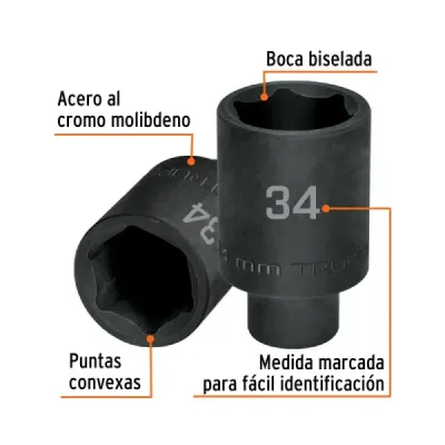 Copa Dado Impacto Largo 34mm 6 Puntas Truper Cuadrante 1/2'