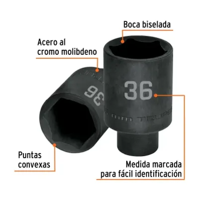 Copa Dado Impacto Largo 36mm 6 Puntas Truper Cuadrante 1/2'