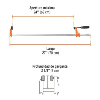 Prensa Ajuste Rápido Tipo F 24' Largo 27' Truper 270 Kg