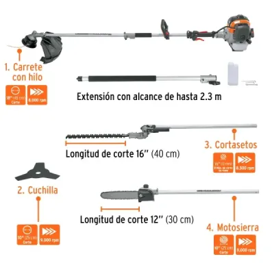 Guadaña Multifuncional 45cc 2hp Truper Motosierra Cortasetos