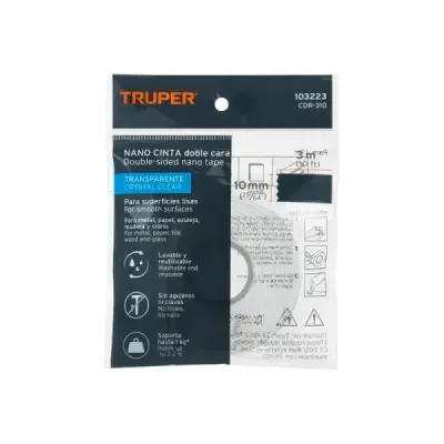 Cinta Nano Doble Faz Reutilizable 3mx10mm Truper Multiusos