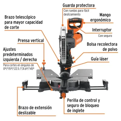 Sierra Inglete Telescópica 2000w 12' Truper Con Guía Laser