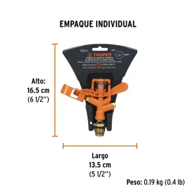 Aspersor Metálico Doble Chorro Truper Sin Estaca Riego 21 M
