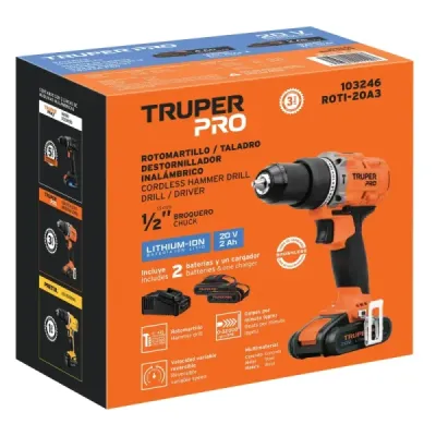 Taladro Percutor Inalámbrico 1/2' 20 V Truper 2 Baterías