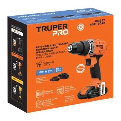 Taladro Percutor Inalámbrico 1/2' 20 V Truper 1 Batería