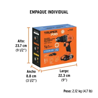 Taladro Inalámbrico 1/2' 20v Truper Pro 1 Batería