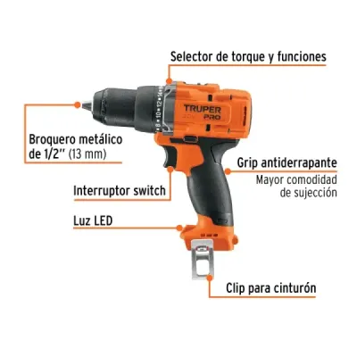 Taladro Inalámbrico 1/2' 20v Truper Pro Sin Batería