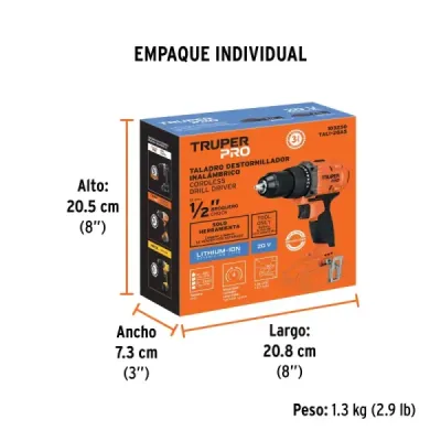 Taladro Inalámbrico 1/2' 20v Truper Pro Sin Batería