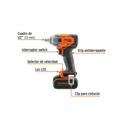 Llave Impacto Inalámbrica 1/2' 20v Truper Pro 1 Batería