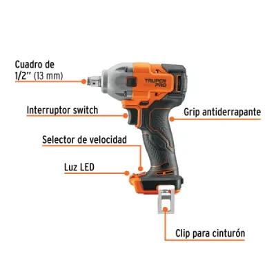 Llave Impacto Inalámbrica 1/2' 20v Truper Pro Sin Batería