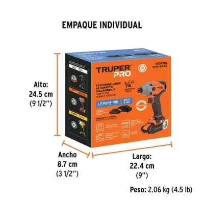 Atornillador Impacto Inalámbrico 20v Truper Pro 1 Batería