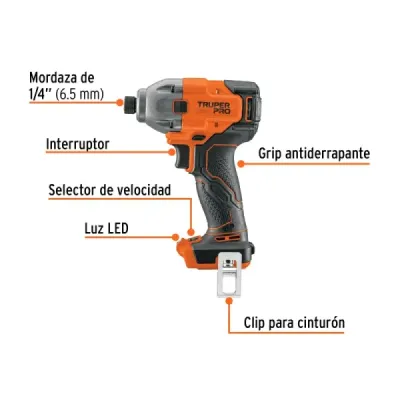 Atornillador Impacto Inalámbrico 20v Truper Pro Sin Batería