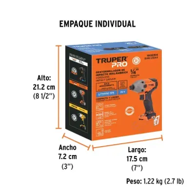 Atornillador Impacto Inalámbrico 20v Truper Pro Sin Batería