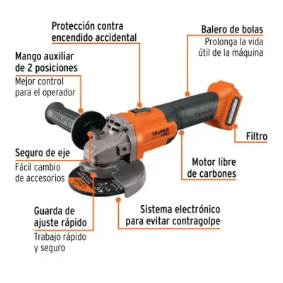 Pulidora Angular Inalámbrica 4.1/2' 20v Truper Pro