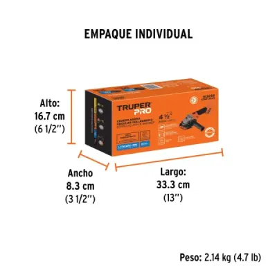 Pulidora Angular Inalámbrica 4.1/2' 20v Truper Pro