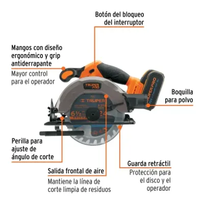Sierra Circular Inalámbrica 6.1/2' 20v Truper Pro 1 Batería