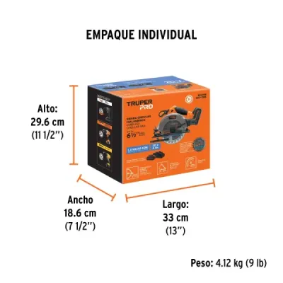 Sierra Circular Inalámbrica 6.1/2' 20v Truper Pro 1 Batería
