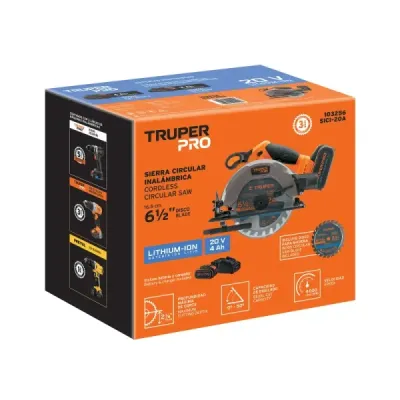Sierra Circular Inalámbrica 6.1/2' 20v Truper Pro 1 Batería