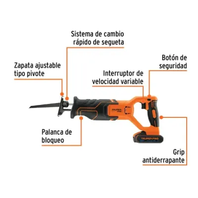 Sierra Reciprocante Sable Inalámbrica 20v Truper Pro Batería
