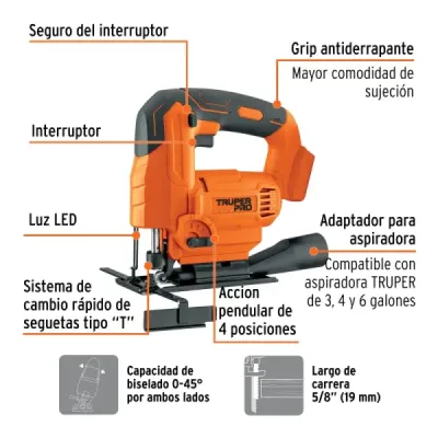 Sierra Caladora Inalámbrica 20v Truper Pro Sin Batería