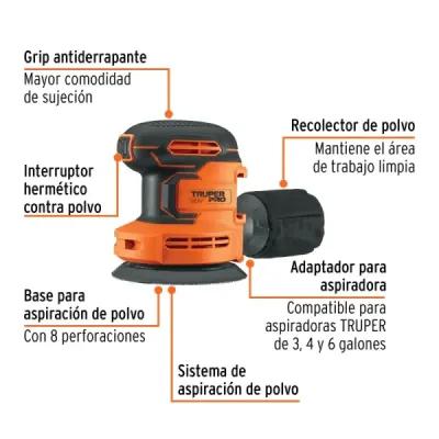 Lijadora Roto-orbital Inalámbrica 5' 20v Truper Pro