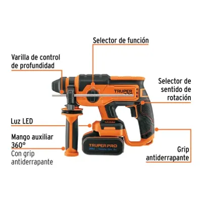 Taladro Percutor Inalámbrico Sds Plus 2j 20v Truper Pro