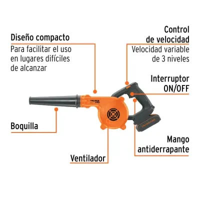 Sopladora Inalámbrica 20v 72 Cfm Truper Pro Batería Cargador