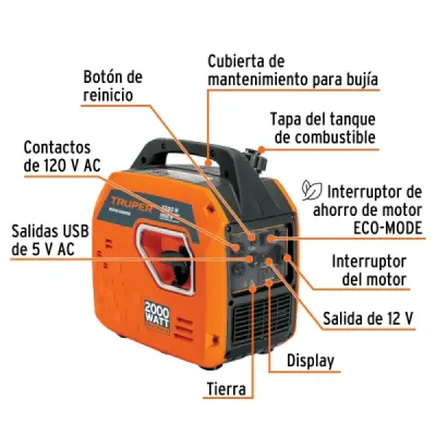 Generador Inversor 2200 W Truper Silencioso Encendido Manual