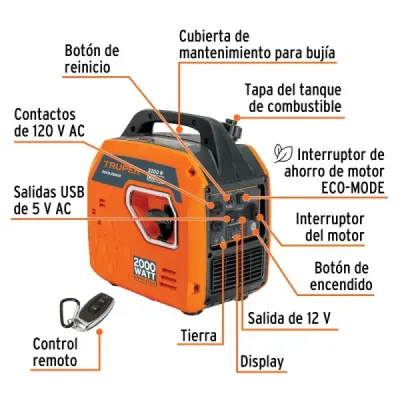 Generador Inversor 2200 W Truper Silencioso Control Remoto
