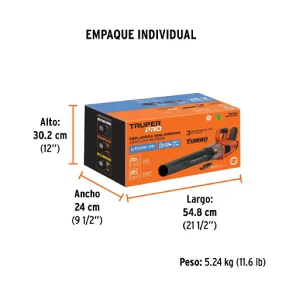 Sopladora Inalámbrica Turbo 40v Truper Pro Cargador Batería