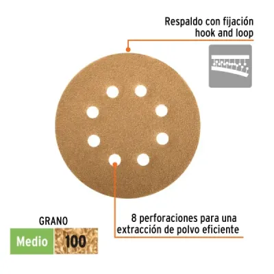 Set 5 Lijas Lijadora Roto-orbital 5' Truper Grano 100