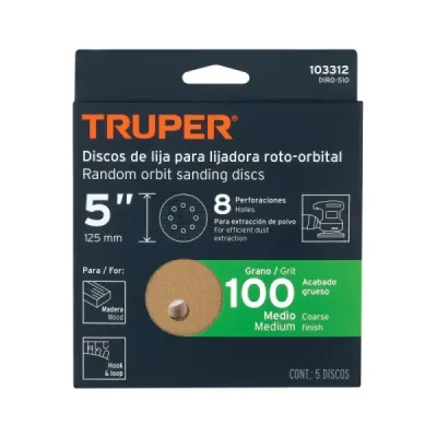 Set 5 Lijas Lijadora Roto-orbital 5' Truper Grano 100