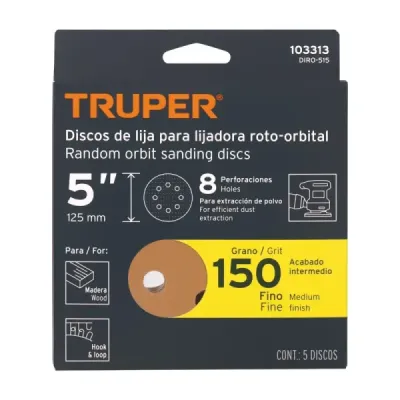 Set 5 Lijas Lijadora Roto-orbital 5' Truper Grano 150