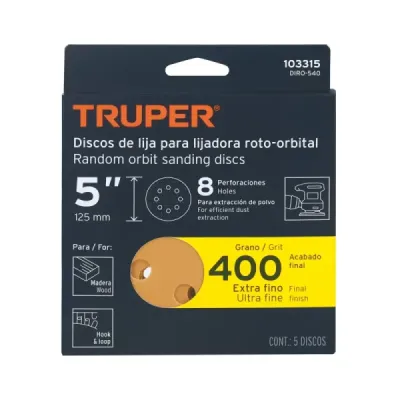Set 5 Lijas Lijadora Roto-orbital 5' Truper Grano 400