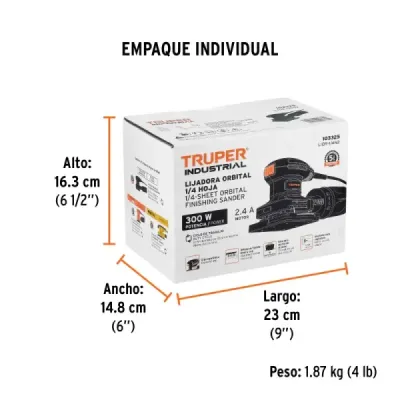 Lijadora Orbital 1/4 Hoja 300w Truper Industrial 15000 Opm