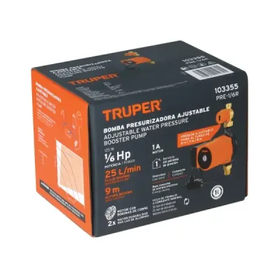 Bomba Presurizadora Agua 1/6 Hp Truper Regulable Altura 9m