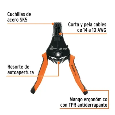 Alicate Pelacable Automático 6.3/4" Pretul Cable 14-10 Awg Truper