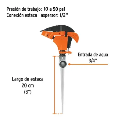 Aspersor Plástico 1 Vía Estaca 20cm Truper Limitador Riego