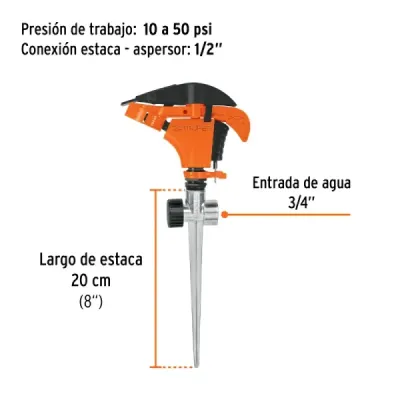 Aspersor Plástico 2 Vías Estaca 20cm Truper Limitador Riego