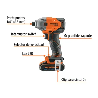 Set Taladro Percutor Atornillador Inalámbrico 20v Truper Pro
